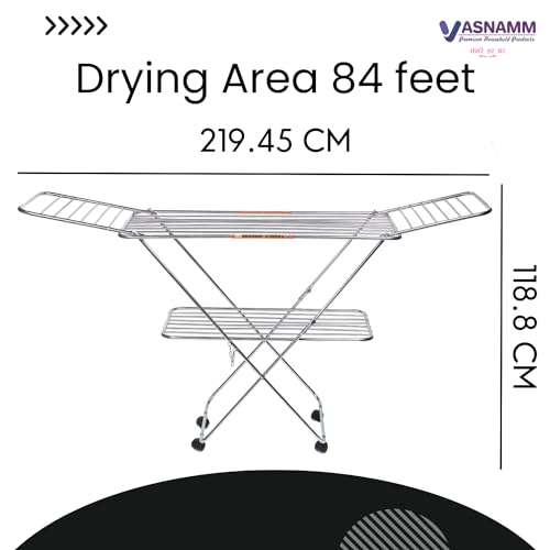 Image of Vasnamm Butterfly 25 Rods Stainless Steel Cloth Drying Stand - Compact Design, Easy Movement on Tyres, Sturdy Design (25 RODS)