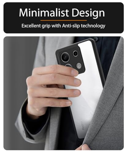 Image of WOW IMAGINE Shockproof Hybrid Back Cover for Mi Redmi Note 13 5G | Hard Slim fit Back Case | PC & TPU | Clear Transparent Case - Black