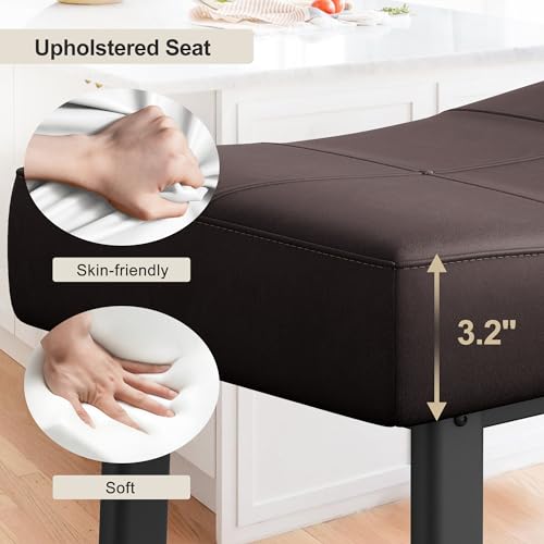 IDEALHOUSE Set de 2 Butacos Elegantes de 24 Pulgadas sin Respaldo, Asiento Curvado Tapizado en PU Leather con Estructura Metálica y Reposapiés para Cocina o Bar en Casa (Marrón) miniatura 5