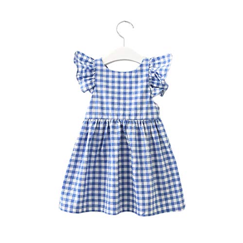 PanpanBox Bebé-Niñas Vestido Manga Corta Volantes Cuadros Princesa Vestido con Bowknot Sundress...