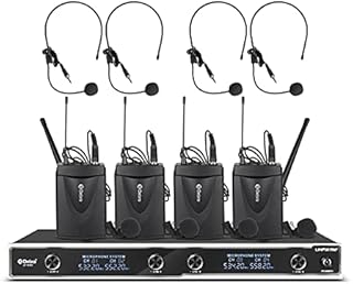 D Debra D-440 UHF 4 Channel Wireless Lavalier Headset Microphone System with 4 Cordless Mics, Ideal for Karaoke, Party, Church, Weddings, Stage, DJ, Outdoor, 300 Ft (4 Bodypack)