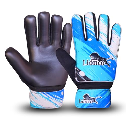 LIONCO Kids Goalie Gloves,Youth Soccer Gloves for Boys Girls,Professional Goalkeeper Glove,Durable,Anti-Slip Grip,Adjustable Wrist Strap,Breathable (Cyan, Size 5 Suitable for 9-12 Years)
