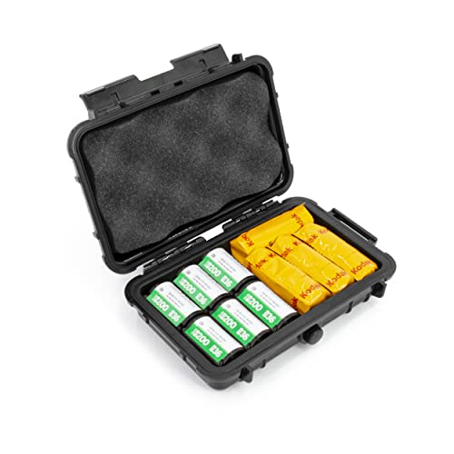 CASEMATIX Hard Shell 35mm Film Case - 7" Waterproof & Lightproof Holder for up to 12 x 35mm or 8 x 120 Film Rolls, Travel Container