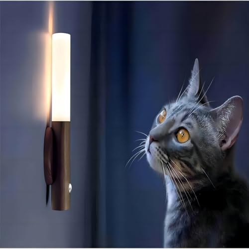 Image of Rechargeable Motion Sensor Night Light, Magnetic Portable BedsideLight, Battery Powered LED Wall Light, Wireless Stair Light for Bathroom, Hallway, Bedroom(Walnut Wood 2PCS)