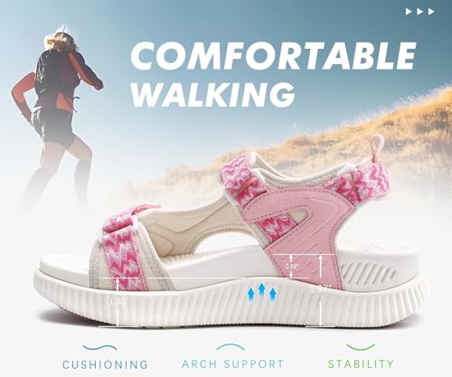 KuaiLu Womens Orthopedic Walking Sandals Comfortable Arch Support Plantar Fasciitis Relief Sport Recovery Chunky Cushion Adjustable Strap Summer Outdoor Beach Vacation Athletic Water Shoes Pink Size 7 - Thumbnail 7