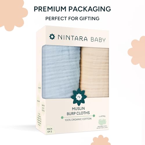 Image of NINTARABABY Burp Cloths - 100% Organic Muslin Cotton, Pack of 2