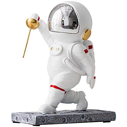 LÉONARK Escrime Statue d'astronaute Figurine Spaceman - Cadeau de Collection de Cadeaux Souvenirs pour Les escrimeurs - Décoration d'art en Poly-résine Ornement de décoration d'intérieur (Defense) Cover