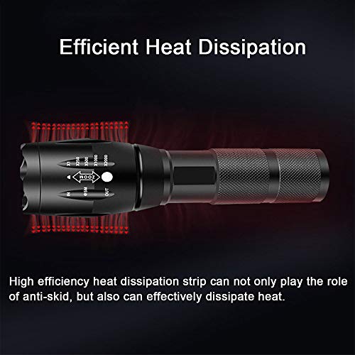 Super Bright 2000 Lumen 18650 Tactical Flashlight and 6x 3.7V Rechargeable High-Capacity Battery with Batteries Charger,Adjustable Focus and 5 Light Modes Handheld Flashlight for Camping Hiking