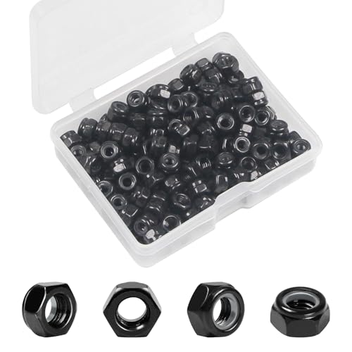 Yinpecly 150Pcs M3 x 0.5mm Nylon Insert Hex Lock Nuts Carbon Steel Zinc Plated Locknuts Self-Locking Nut M3 Metric Black Standard Threaded Nylock Nuts for Industrial Construction Fasteners