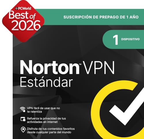 Norton VPN Estándar 2026 |VPN ilimitada 1 Dispositivo| 1 año de suscripción con renovación automática| Descarga digital
