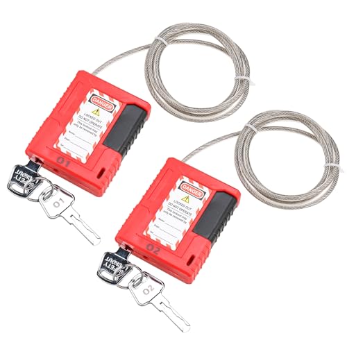 Image of RealPlus Lockout Tagout Cable Lock, Integrated Cable and Padlock Design with 2 Keys, 5/32" x 3.3ft Adjustable Steel Cable Lock with Vinyl Coating, Loto Cable for Lock Out Tag Out (Pack of 2)