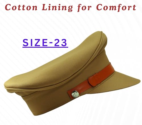 Image of Cotton Blend Police Cap for Men | Brown Khakhi Color Cap for Inspector, Commissioner | Adult Size-23