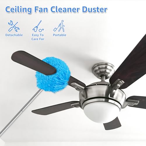 Image of Ceiling Fan Cleaner Duster Reusable Microfiber Ceiling Fan Blade Cleaner from 13 to 50 Inch Removable Duster with Extension Pole Hanging Ceiling Fan Cleaner for Cleaning Walls Furniture Door Window