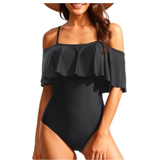 Tempt Me Women's Black Off Shoulder One Piece Swimsuits Flounce Ruffle Bathing Suits XL