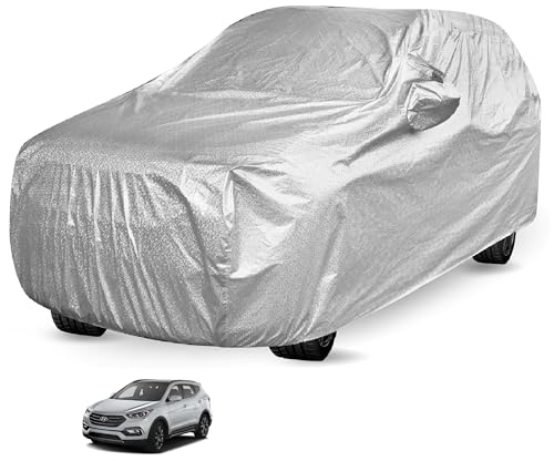Image of Auto Hub Waterproof Car Cover Compatible with Hyundai Santafe with Mirror Pocket, Soft Cotton Lining, Waterproof Santafe Car Cover- Metallic Silver