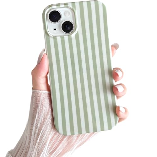 Yeddabox for iPhone 14 Case Cute Striped Phone Case Soft TPU Slim Shockproof Phone Cover for Women Girls, Sage Green