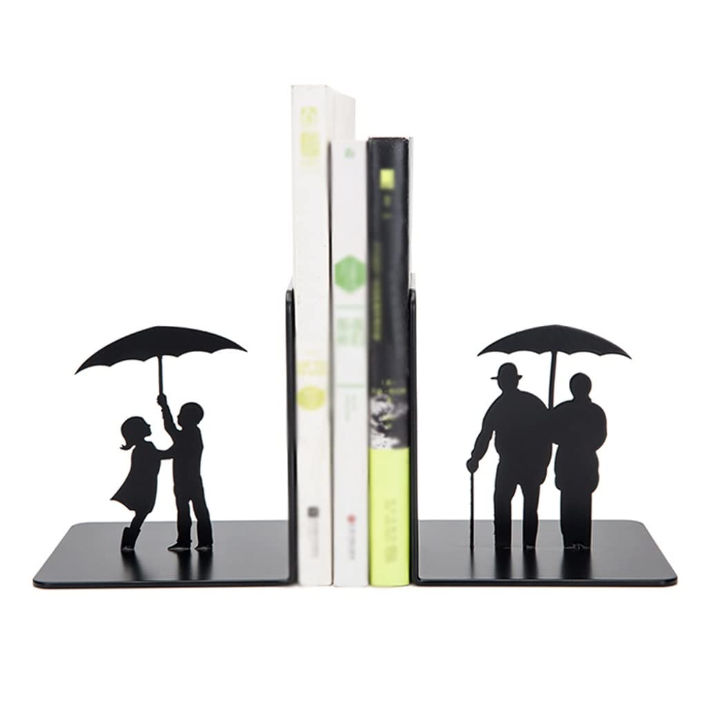 Book Ends Stainless Steel Bookends, Heavy Decorative Book Stoppers With Non-Skid Bottom, Ends For Shelves, Bookend Support Decor For Home Office(E)