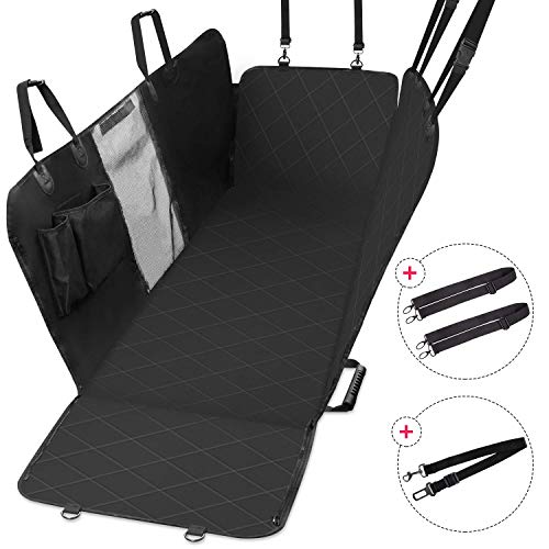 LOETAD Housse Protection Voiture Chien, Housse de Siège pour Chien Antidérapante avec Fenêtre en Filet, 2 Poches, Ceinture de Sécurité et Sac de Rangement pour Voiture/SUV/Camion (147x137x38cm)