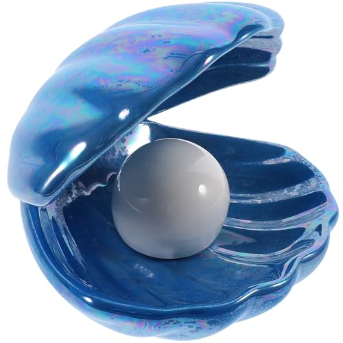 TOYANDONA Ceramic Shell Pearl Light - Portable Led Clam Night Light Pearl in Shell Lamp for Home Bedroom Living Room Desktop Decor (Blue) by TOYANDONA - Used condition - US$18.50
