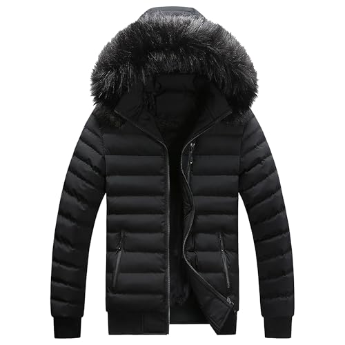 Gsywaipei Doudoune à capuche en fourrure pour homme - Manteau d'hiver épais en duvet pour homme - Couleurs chaudes - Coupe-vent, Noir/blanc, XL