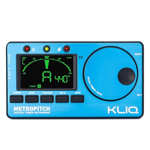 KLIQ MetroPitch Accordeur métronome pour tous les instruments avec modes guitare, basse, violon, ukulélé et accordage chromatique (MetroPitch, Bleu)
