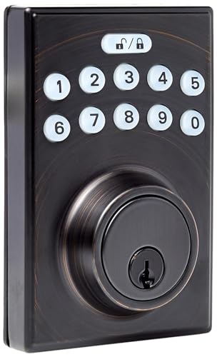 Amazon Basics Electronic Keypad Deadbolt Door Lock with Touch-Control Keyless Entry, Keyed Entry Option, Contemporary, Oil Bronze, 1-Pack