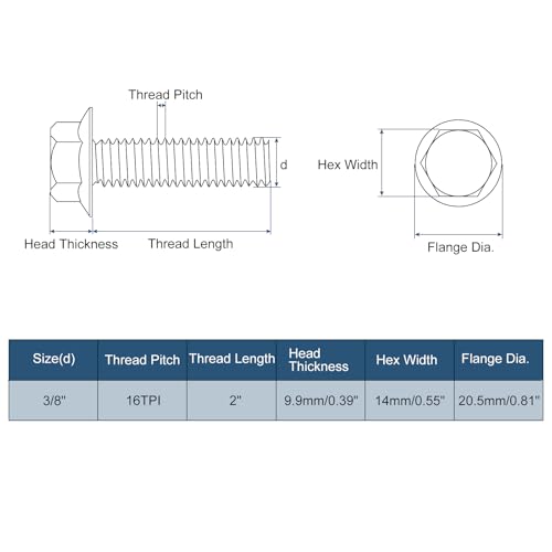 Image of uxcell 10Pcs 3 /8-16 x 2 Flanged Hex Head Bolts, 304 Stainless Steel Flange Hexagon Screws, Flange Hex Drive Screws 5.8 Grade for Machinery Industry Home Appliances, Silver