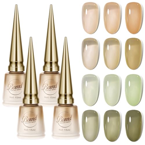 Gel Constructor Uñas, Esmalte Semipermanente de Uñas en Gel UV LED,Kit de Extensión de Gels, Esmalte de uñass Crystal Jelly Soak Off UV LED 4 Colores 15ml