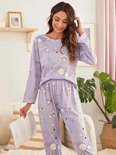 Image of Louis Luxe Womens Korean Night Dress || Full Pyjama Set || Korean Nightsuit || Women Nightwear ||Round Neck Full Sleeve Nightsuit || Loungewear || Everyday Nightdress (ND-02)