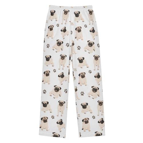CaTaKu Boys Cute Pugs Pet Paw Pants for Boys Girls Wide Leg Sweatpants Kids Long Bottoms with Pockets Size 6-14Y