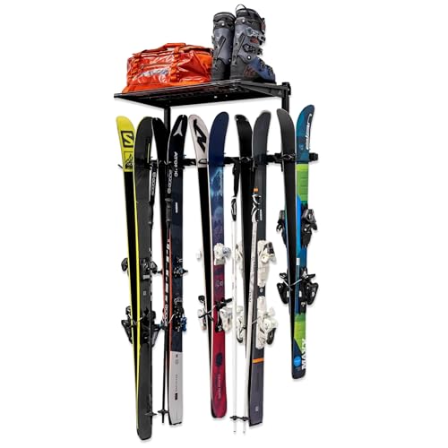 StoreYourBoard Lone Peak Ski Storage Rack and Wall Shelf, Holds 5 Pairs of Skis and Poles, Supports 300 lbs, 46 in x 13.75 in x 16 in
