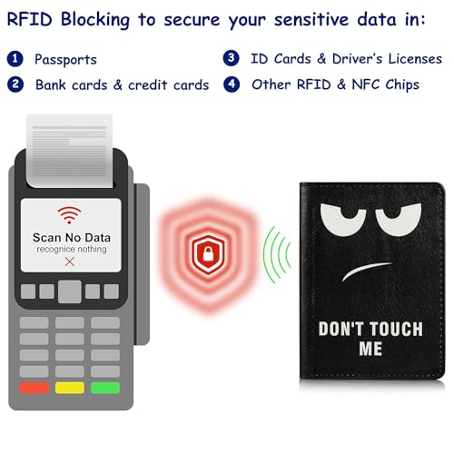 Passport Holder Cover Case PU Leather RFID Blocking Card Pockets Holder Cute Luggage Magnetic Wallet Passport Holder Case for travel Women Men, Don't Touch4