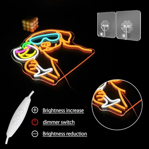 Image of Dachshund Cocktail Neon Sign for Wall Decor Dog Drinking Cocktail Neon Light Bar Led Sign Pet Noen Light Sign for Bar Wine Cellar Dog Kennel Pet Store Decoration