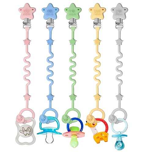 Image of Toy Straps for Baby,RTMOK Silicone Setpacifier Clip,Applies to Car Seat Toy,Teether Toy,High Chair,Stroller Accessories,Baby Toy Clips,Cribs,Rocking Chair (5 Packs)