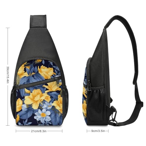 Mochila bandolera liviana floral azul y amarilla miniatura 2