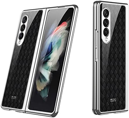SHIEID Z Fold 3 Case, Z Fold 3 Case Ultra-Thin Tempered Glass Phone Case Protective Cover for Galaxy Z Fold 3 5G Fashion Electroplated PC Back Cover, Braided Black