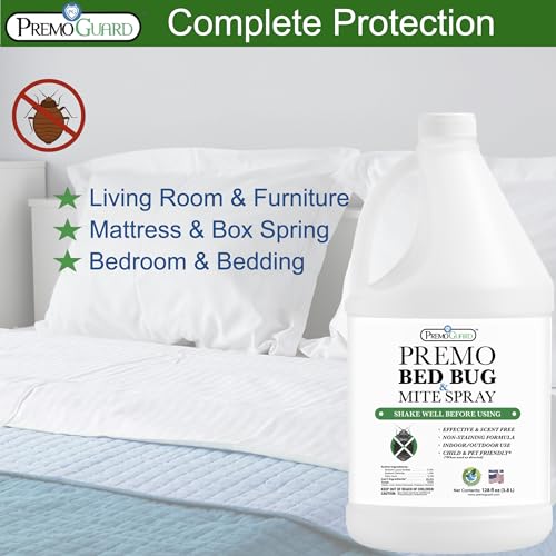 Image of Premo Guard Bed Bug & Mite Killer Spray - University Tested 100% Kill Rate | Fast Acting Natural Ingredients, Bedding Furniture Fabric Safe, No Harsh Chemicals