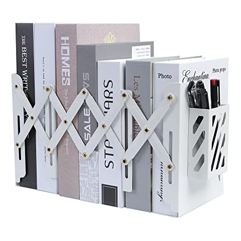 Auxu Adjustable Desk Storage Bookends with Pen Stand Holder – 2-in-1 Bookend and Pen Stand – Telescopic Design – Expands Up to 20” – Multipurpose and Versatile – Desktop Accessory Cover