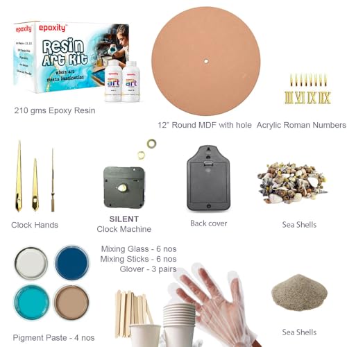 Image of Resin Art kit for Ocean Analog Wall Clock Making with12' MDF with 2:1 Raisin epoxy Resin and Hardener (1 Set), Clear