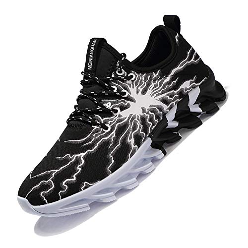 MEINIANGUAN Sneakers Non-Slip Kids Tennis Shoes, Lace-up Lightweight Athletic Sports Running Shoes, for Boys & Girls Black/White Big Kid Size 4