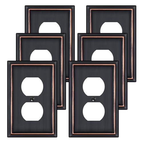 6 Pack Duplex Outlet Covers Wall Plates Oil Rubbed Bronze Metal Electric Receptacle Cover Classic Decorative Switch Plate and Outlet Cover 1 Gang Wall Plate for Electrical Outlets