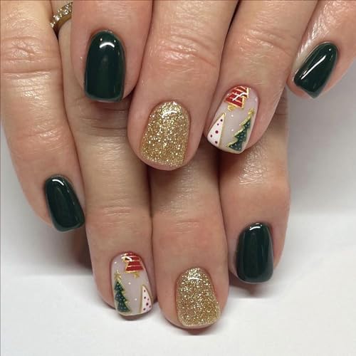 Christmas Press on Nails Short Square- 24 Pcs...