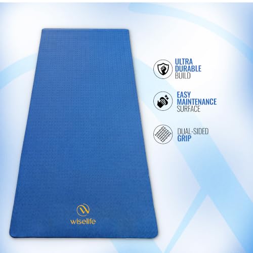 Image of WiseLife Classic Eco-TPE 10 MM Yoga Mat with Yoga Strap for Men & Women | Extra Thick, Long & Wide Non-Slip, Anti-Tear Exercise Mat for Home, Gym, Workout, Fitness, Yoga & Pilates (Navy Blue)