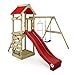 Produktbild WICKEY Spielturm Klettergerüst FreeFlyer mit Schaukel & roter Rutsche, Outdoor Kinder Kletterturm mit Sandkasten, Leiter & Spiel-Zubehör für den Garten