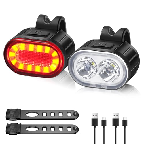 Oderra LED-Fahrradbeleuchtung vorne und hinten – USB-Fahrradbeleuchtung, wiederaufladbar, 4/6 Modi (Fixed/Stroboskop), wasserdicht IPX4, Autonomie 10h/12h - für MTB, Fahrrad, Skateboard