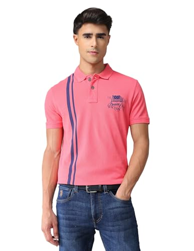 Image of U.S. POLO ASSN. Striped Slim Fit Polo T Shirts for Men - 100% Cotton, Half Sleeves Mens Tshirt
