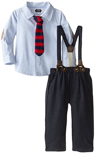 Mud Pie Baby Boys' Suspender Pant Set, Chambray/Navy, 9-12 Months