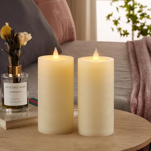 Image of Flameless Pillar Candles Flickering with Remote Timer, Battery Operated LED Candles Up to 400 Hours, 3D Moving Flame Real Wax Candles. (Ivory Water Ripples-2 Pack)