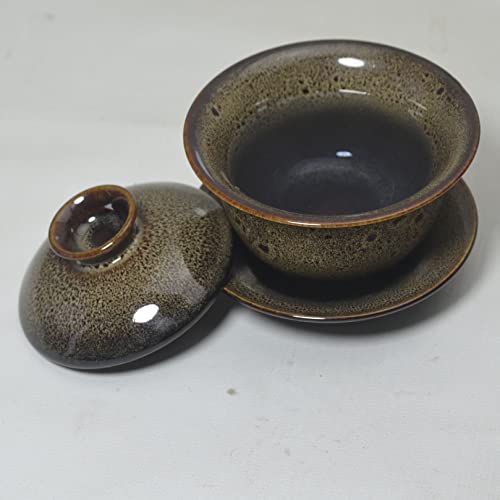 Image of Liang baobao Porcelain Gaiwan 5.6oz Tea Cup Color Glazed Cups Tureen Chinese Teacup Sancai Cover Bowl Lip Saucer Set (brown)