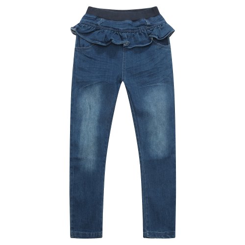 Richie House Little Girls' Denim Pants with Ruffles at Waist RH1563